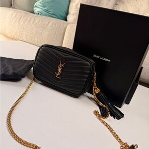 Saint Laurent Black Quilted Leather Lou Camera Bag with Gold Chain
